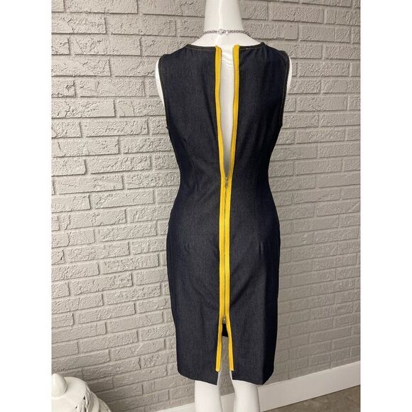 Maggy London Women Stretchy Ruched  Sheath Dress With Yellow Back Zipper Size 4 - Picture 10 of 12